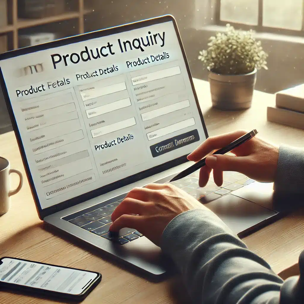 DALL·E-2024-12-01-22.09.24-A-realistic-digital-illustration-of-a-person-filling-out-an-online-form-for-product-inquiry-on-a-laptop.-The-scene-is-set-in-a-modern-well-lit-worksp.webp